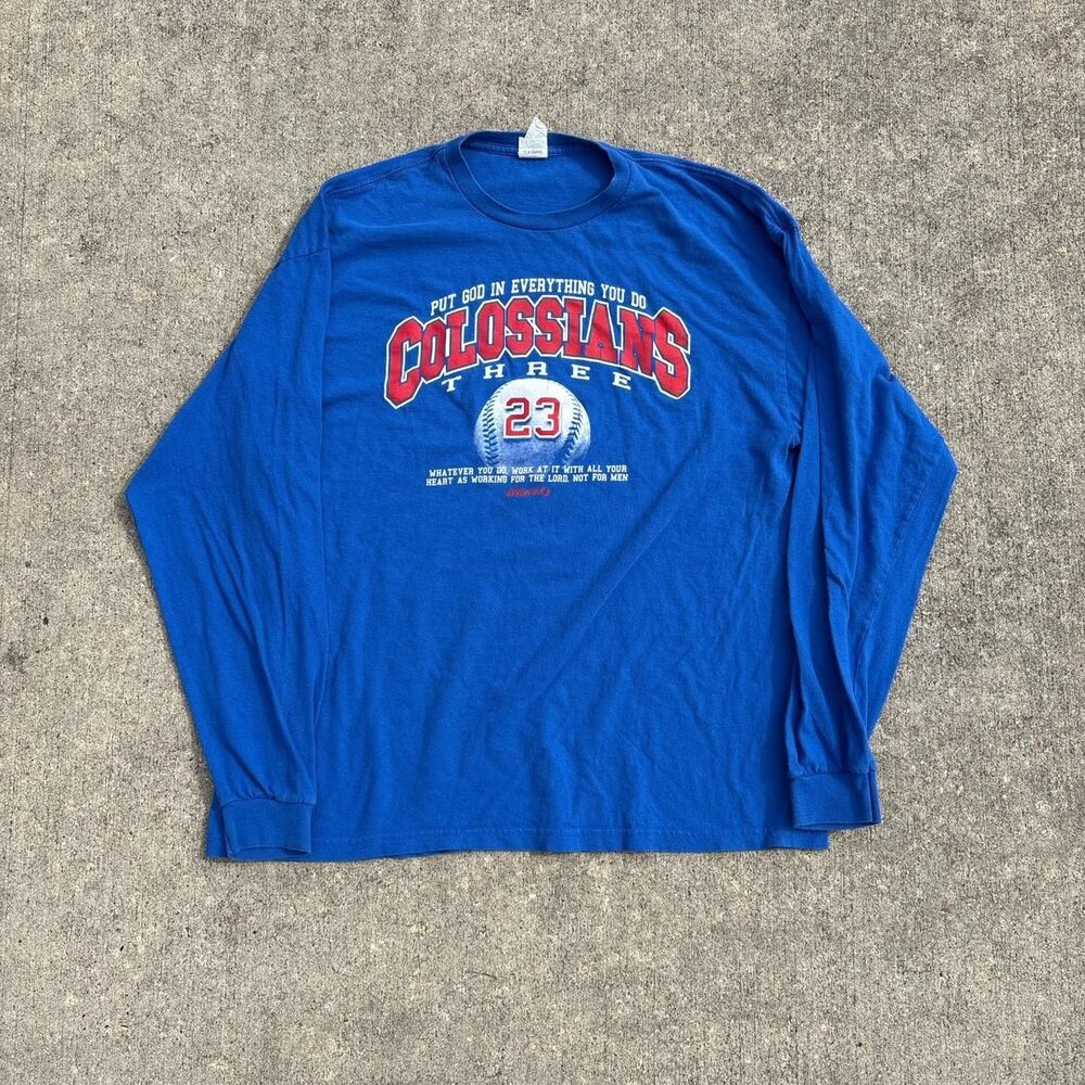Blue vintage baseball long sleeve tee baseball